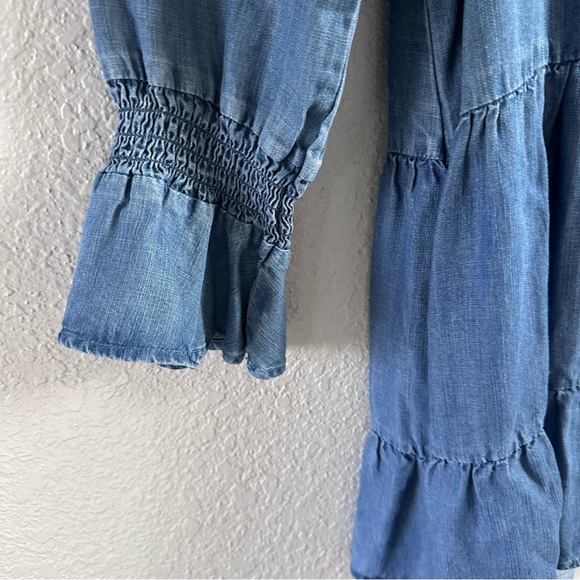 Quince Chambray TENCEL Tiered Long Sleeve Mini Dress Blue Medium - Picture 6 of 13